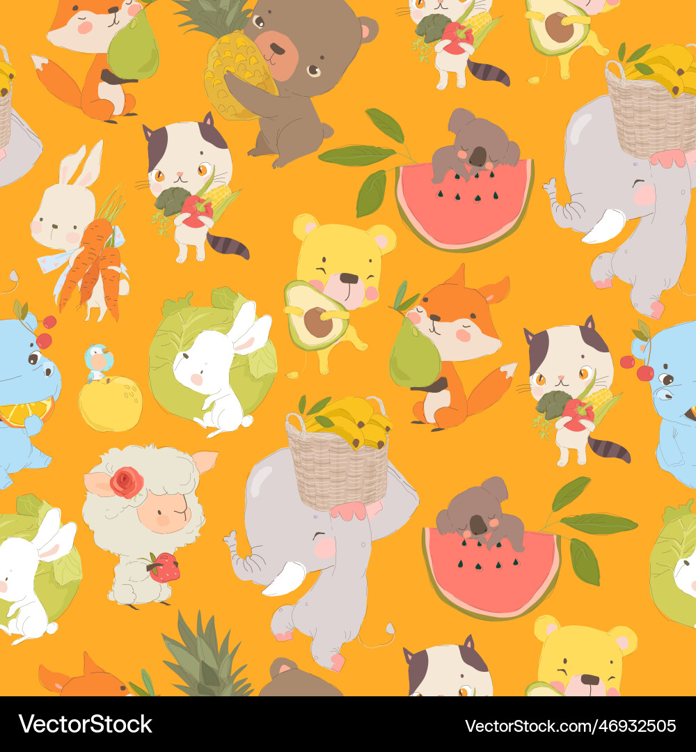 Seamless pattern with cute cartoon animals Vector Image