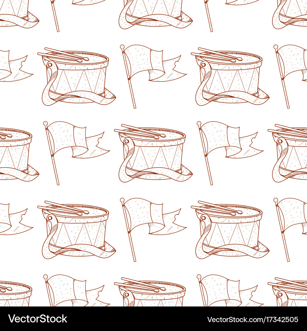 Seamless pattern with drum and flag vector image