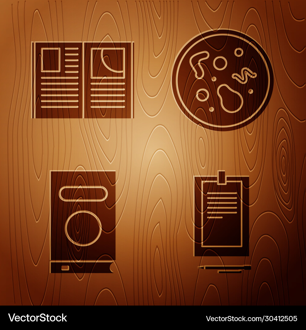 Set clipboard with document open book Set clipboard with document open book vector image