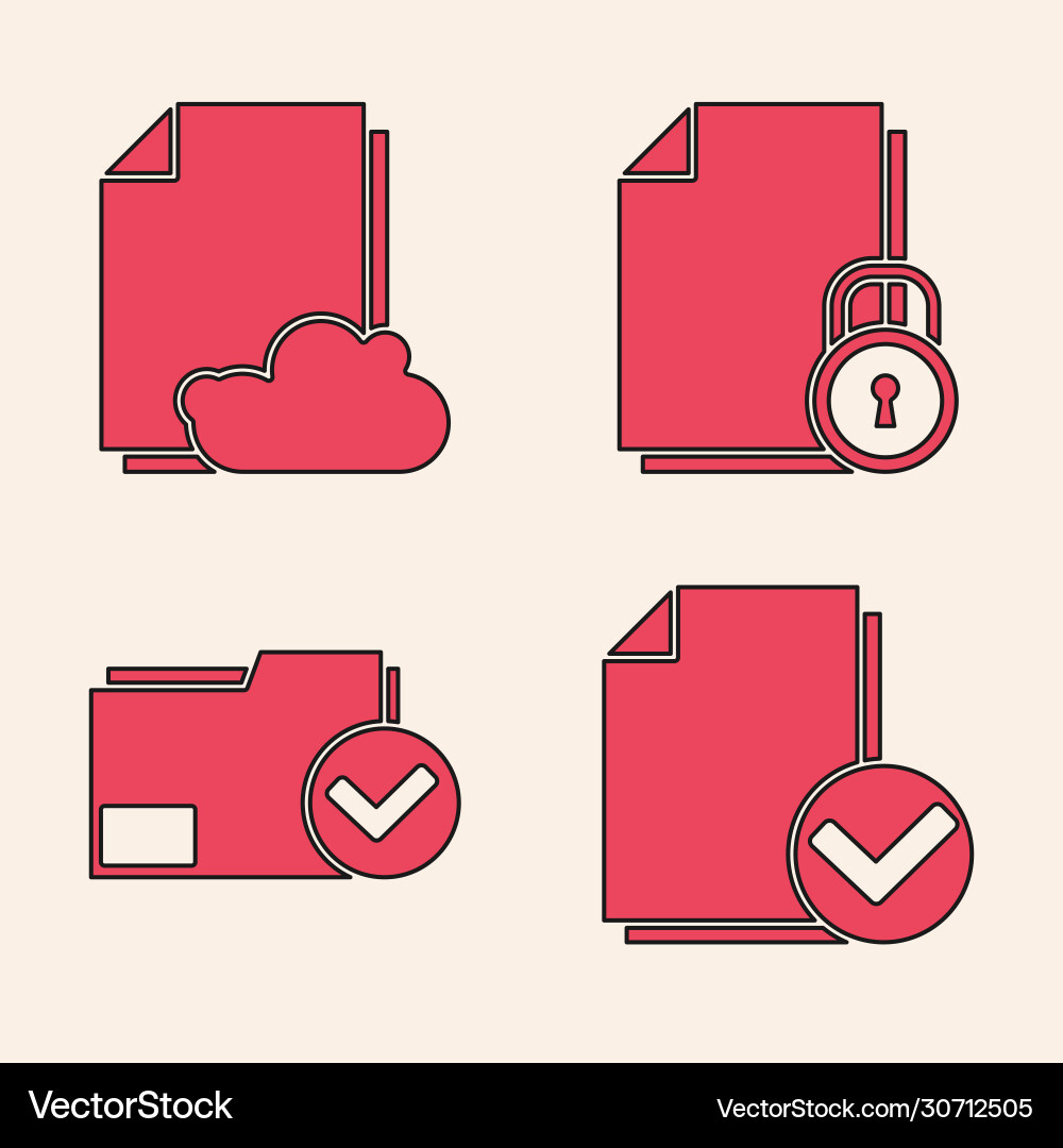 Set document and check mark cloud storage text Set document and check mark cloud storage text vector image