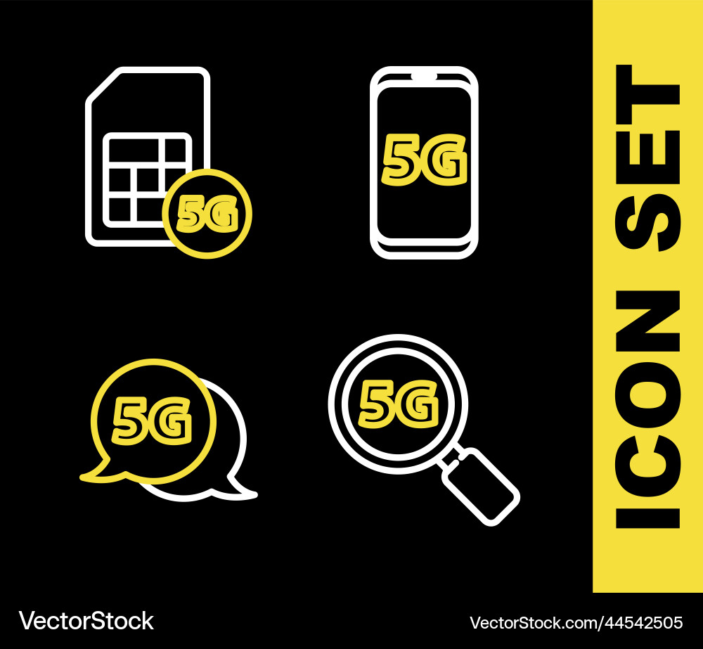 Set line mobile with 5g network search and sim Set line mobile with 5g network search and sim vector image