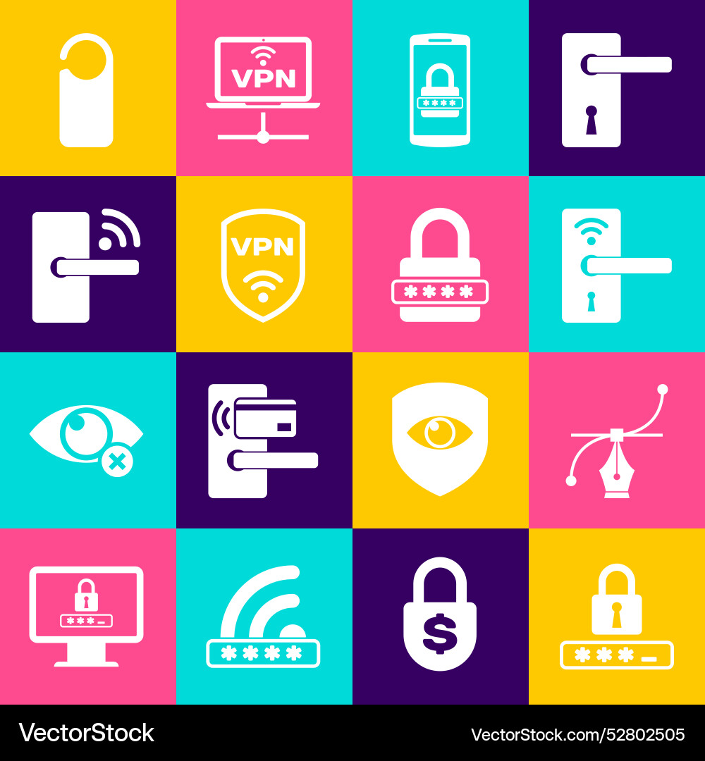 Set password protection bezier curve digital door Vector Image