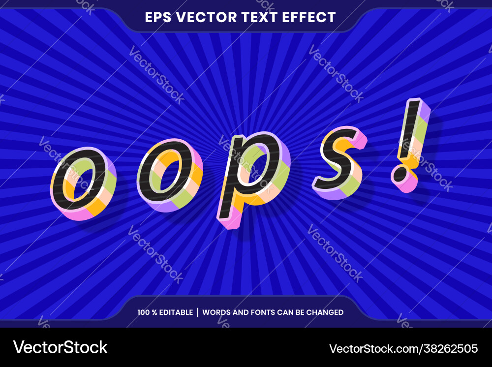 Text effect in 3d gradient pastel color oops vector image