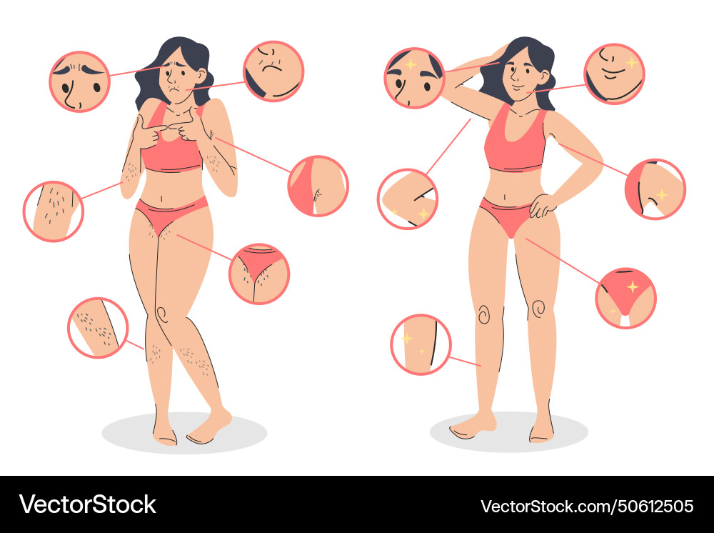 Woman before and after hair removal vector image