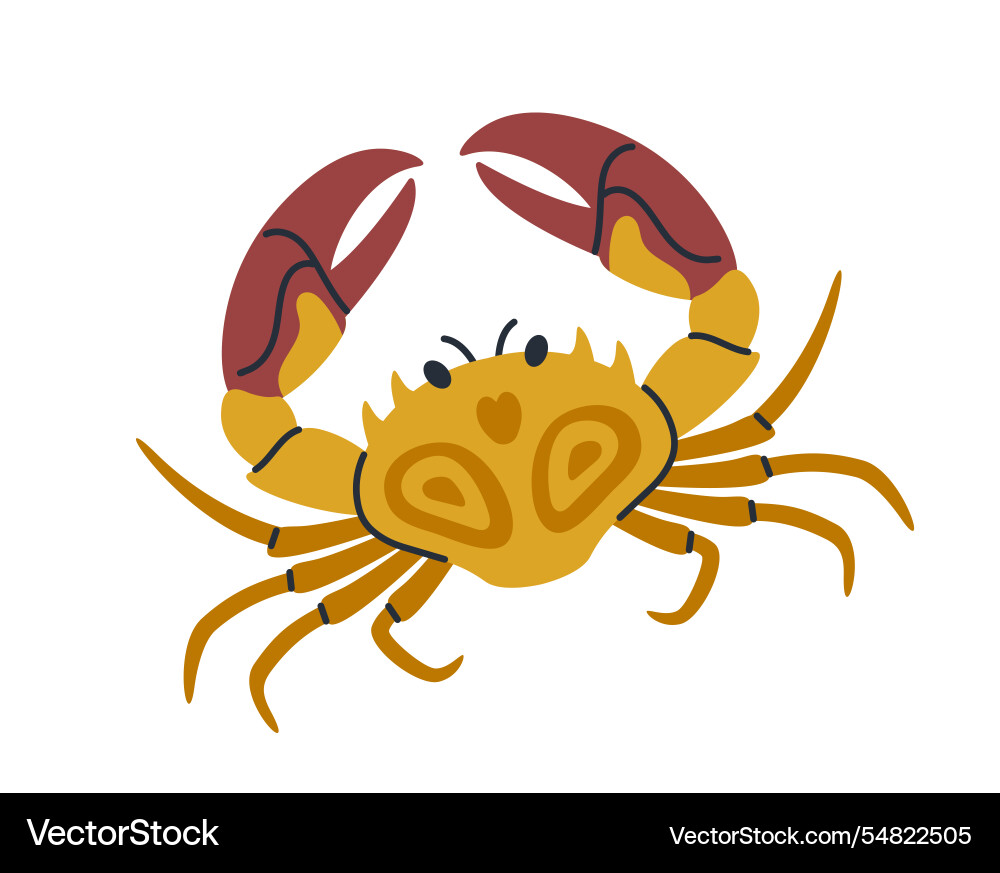 Yellow crab with detailed claws shell patterns vector image