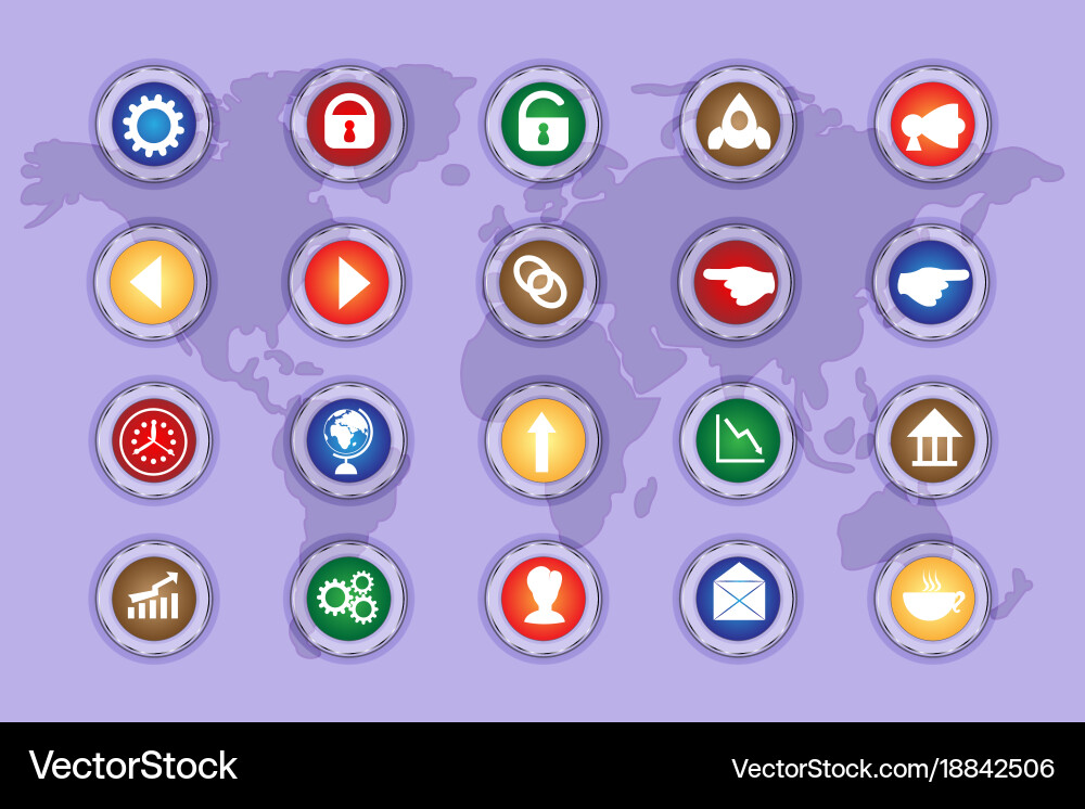 A set of icons on colored buttons part four Vector Image