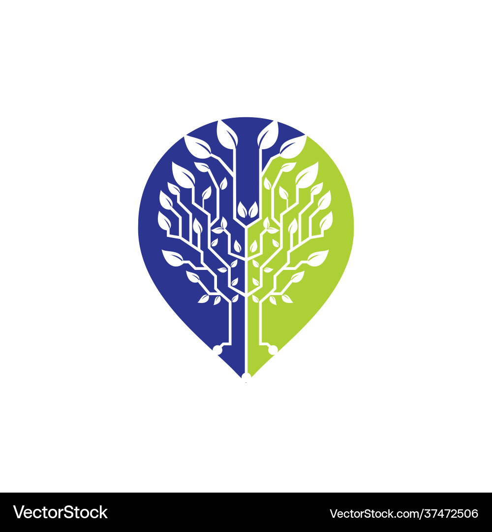 Connecting network tree with pin point icon logo Vector Image