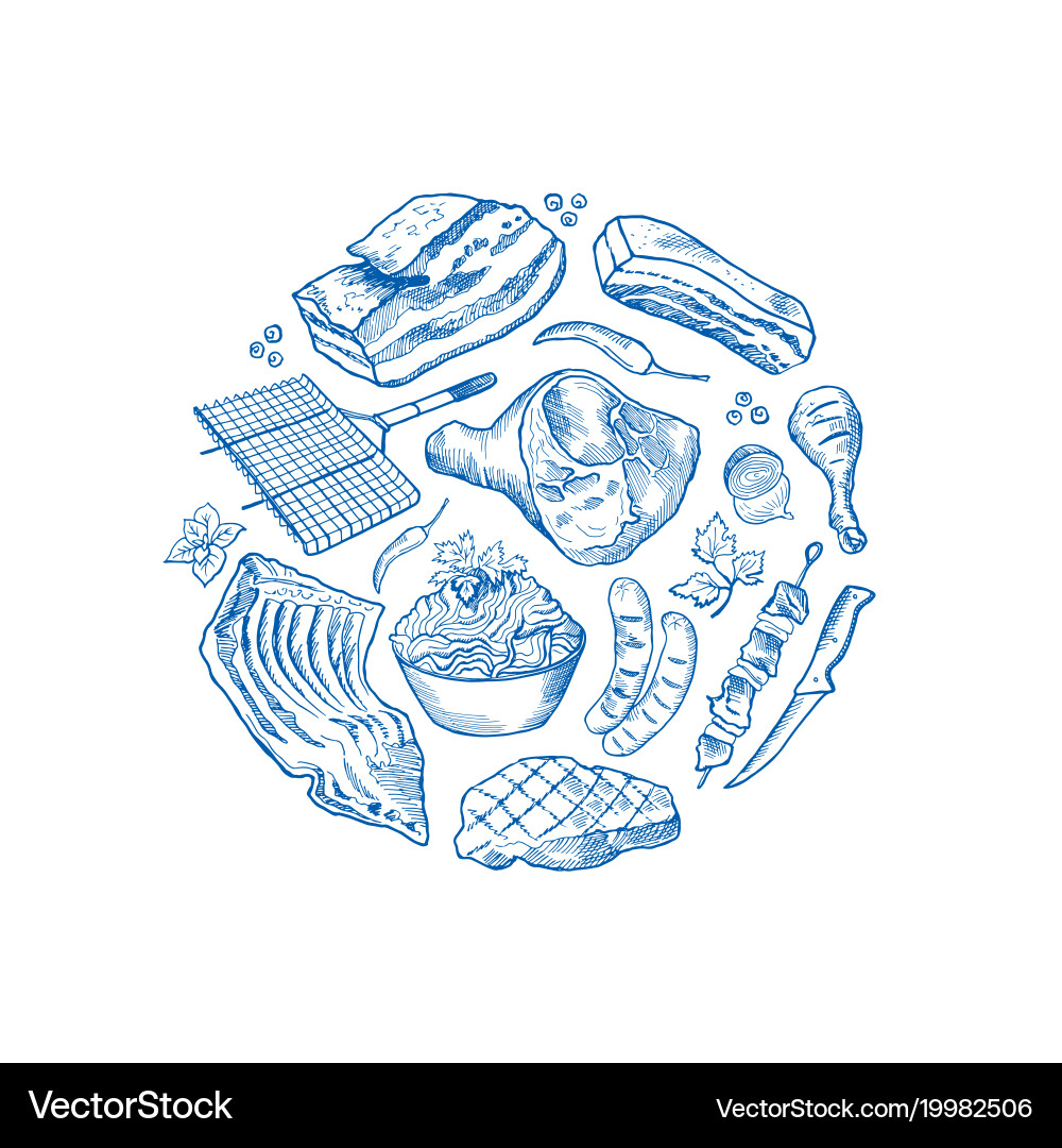Meat Element Circle Set Vector Image