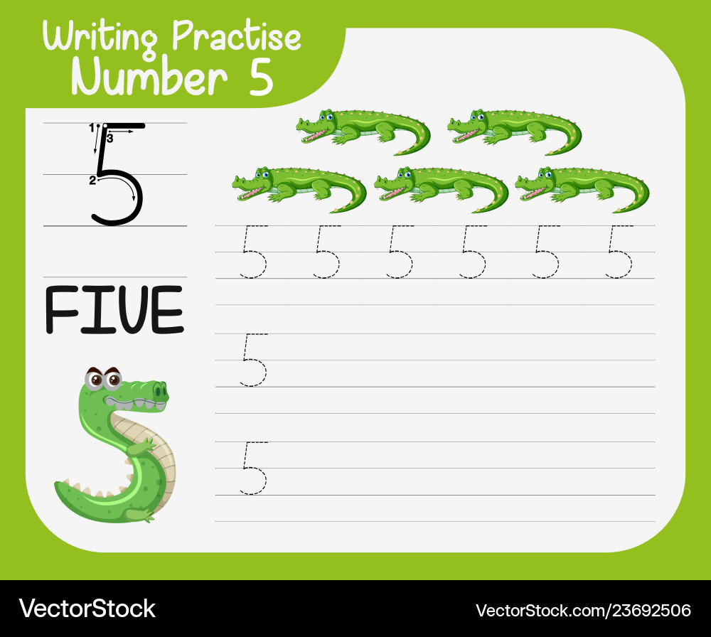 Number five tracing worksheets Number five tracing worksheets vector image