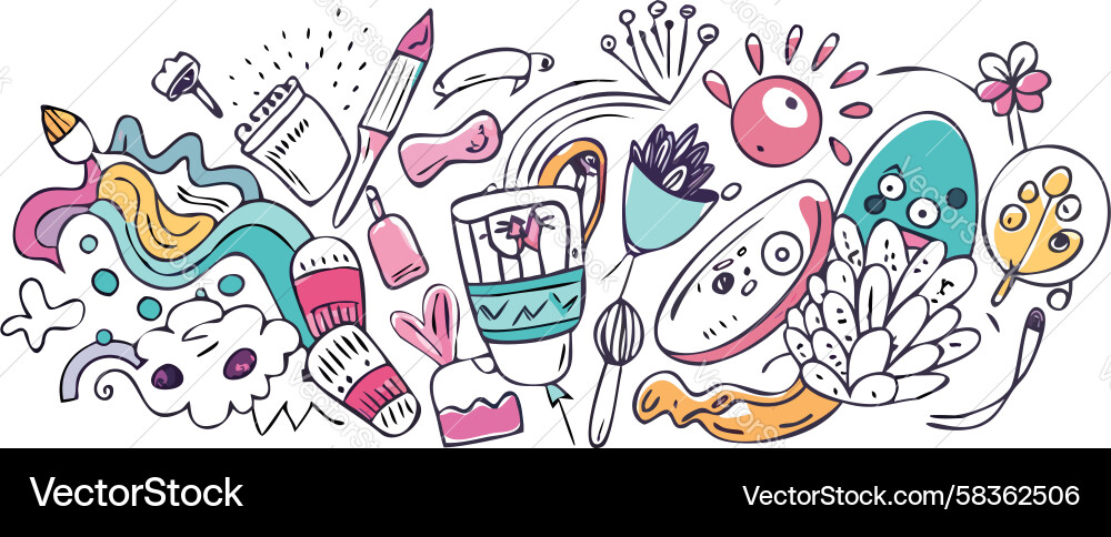 Playful Doodle Background with Objects Vector Image