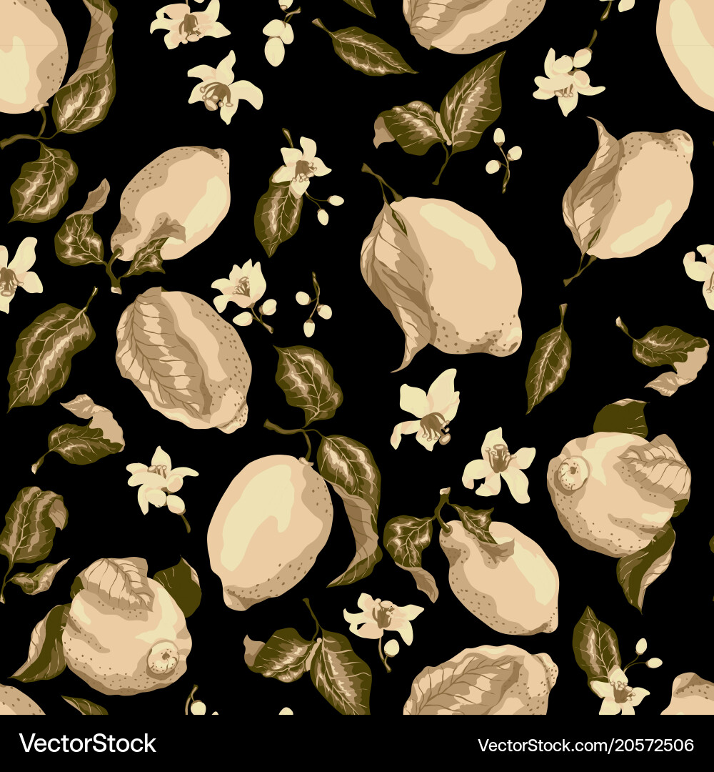 Sepia color seamless pattern with lemon tree vector image