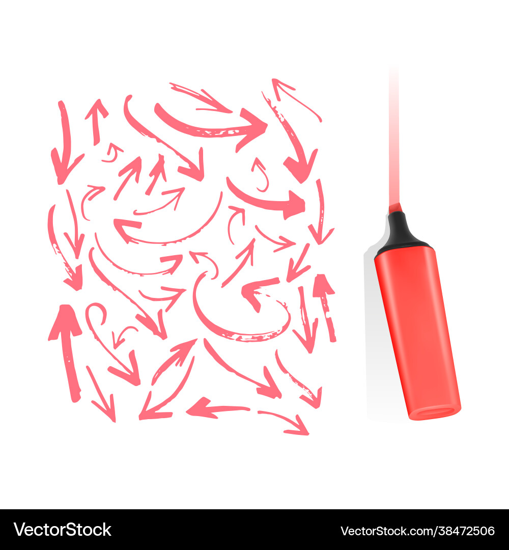 Set marker arrows different shapes vector image