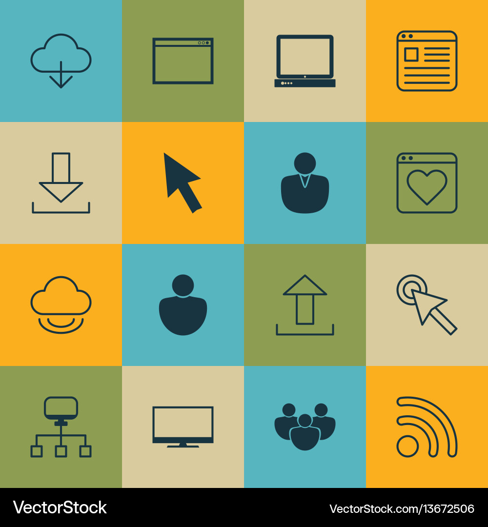 Set of 16 world wide web icons includes local Set of 16 world wide web icons includes local vector image