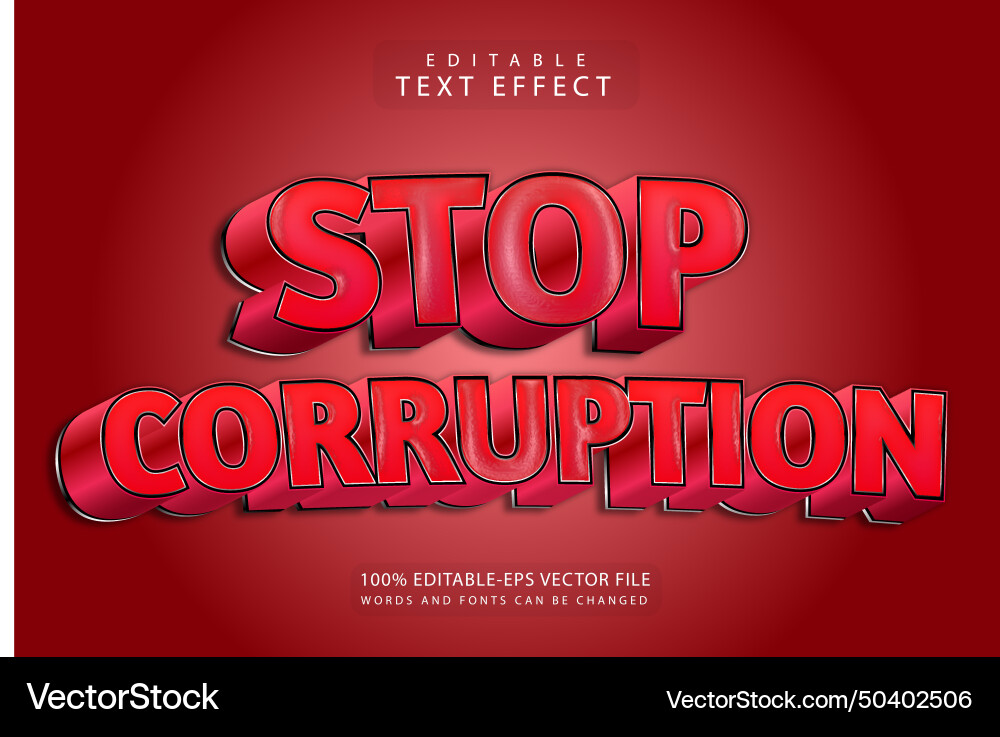 Stop corruption editable text effect 3 dimension Stop corruption editable text effect 3 dimension Vector Image