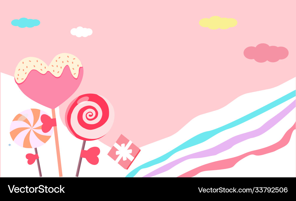 Three lollipops and multicolored clouds graphics Vector Image