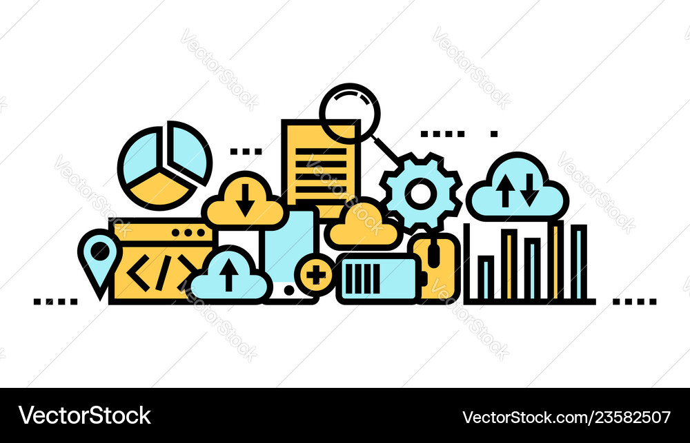Flat line icon art style concept cloud computing Vector Image