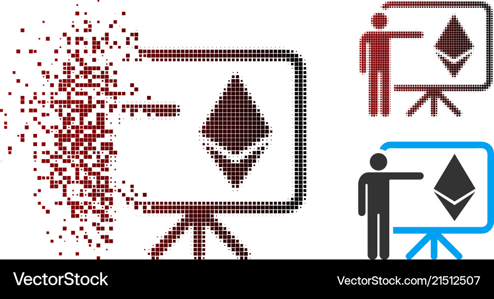 Fragmented pixel halftone ethereum lecture board Fragmented pixel halftone ethereum lecture board vector image