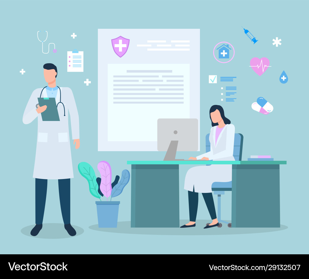 Hospital or clinics with doctors and scientists Hospital or clinics with doctors and scientists vector image