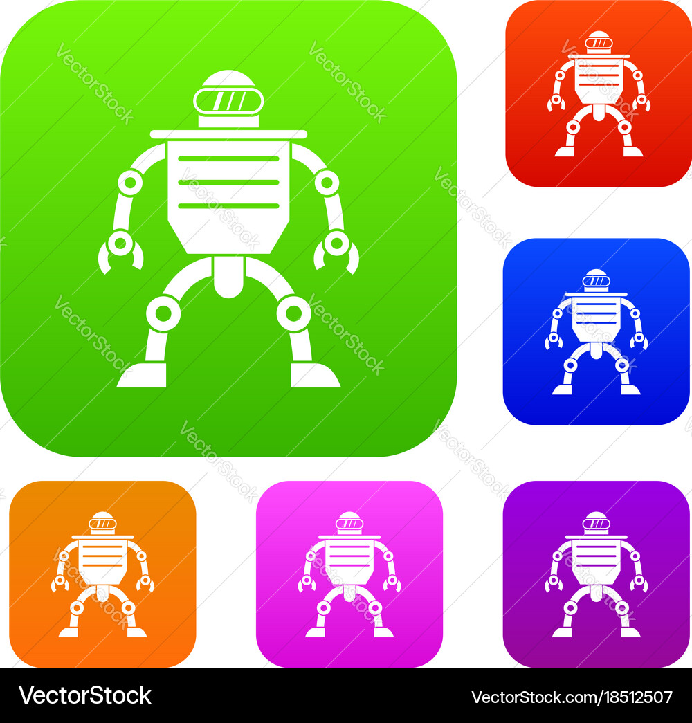 Humanoid robot set color collection vector image