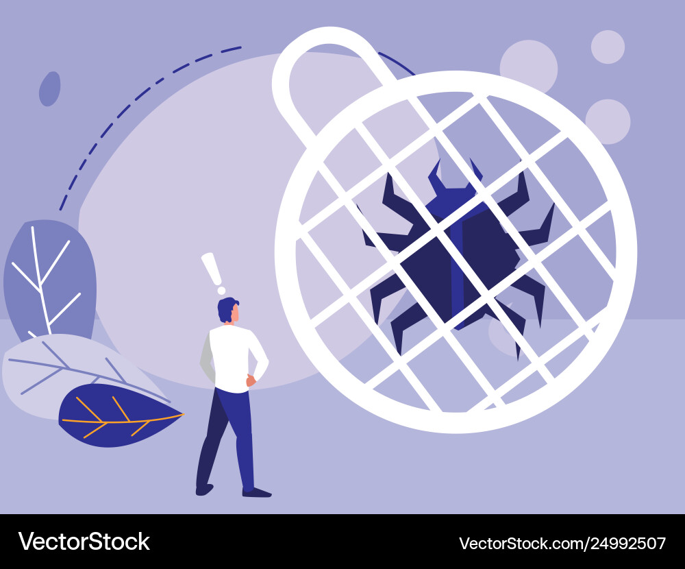 Man using bug animal with sphere planet vector image