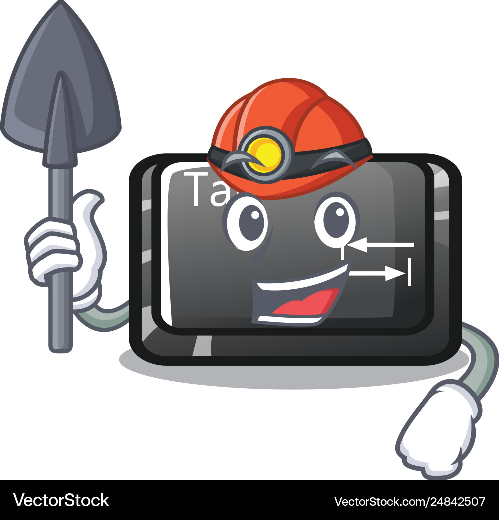 Miner tab button attached to cartoon keyboard vector image