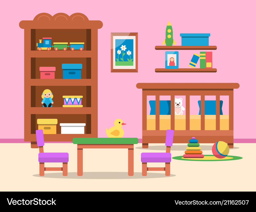 Picture of kids room interior bed table vector image