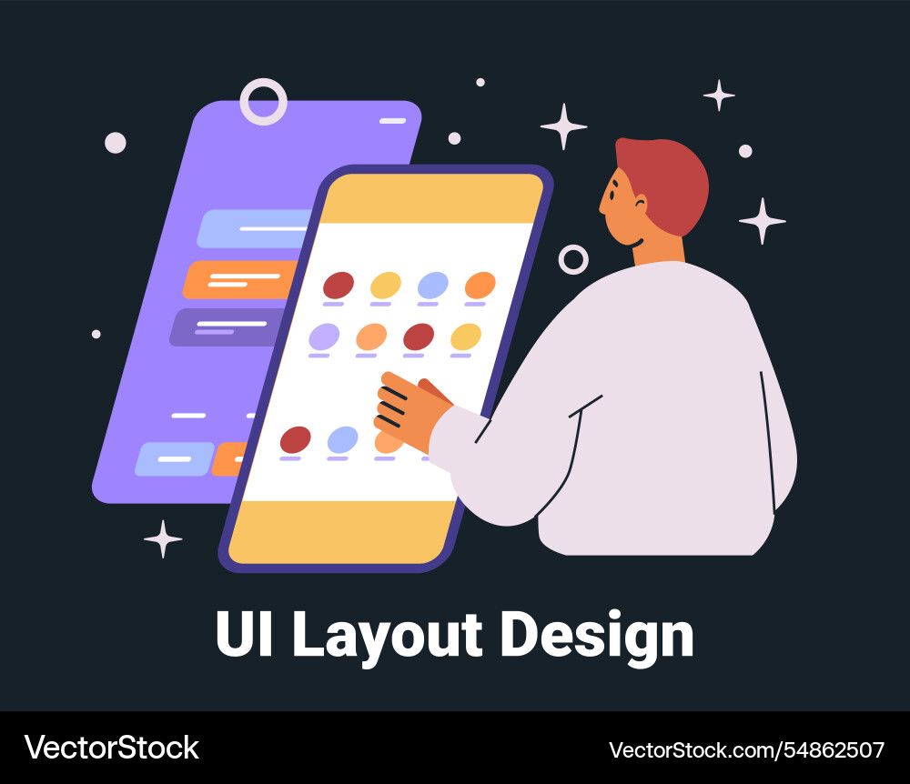 Ui layout design concept man interacting Ui layout design concept man interacting vector image