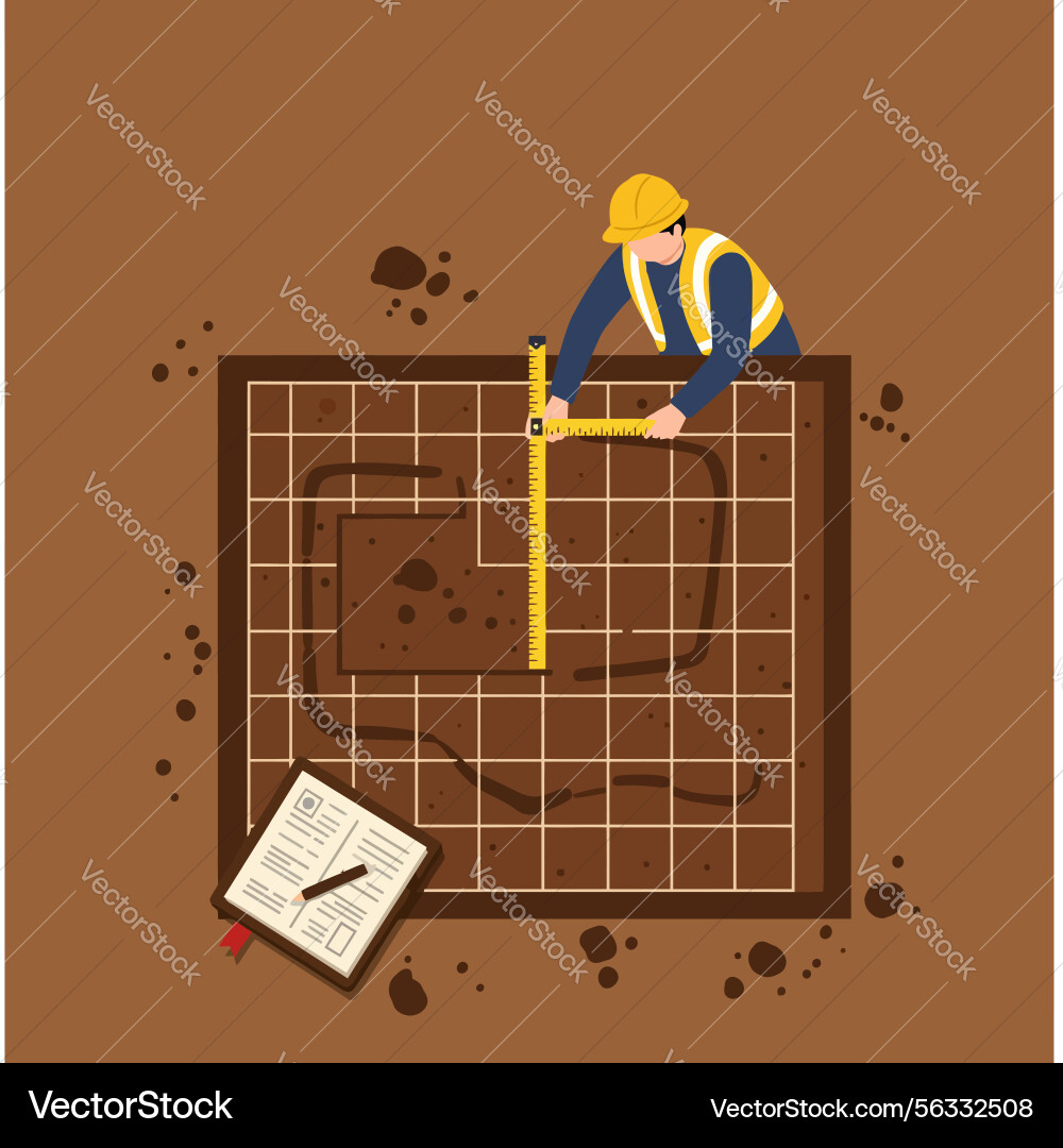 Construction worker measuring blueprint plan Construction worker measuring blueprint plan vector image