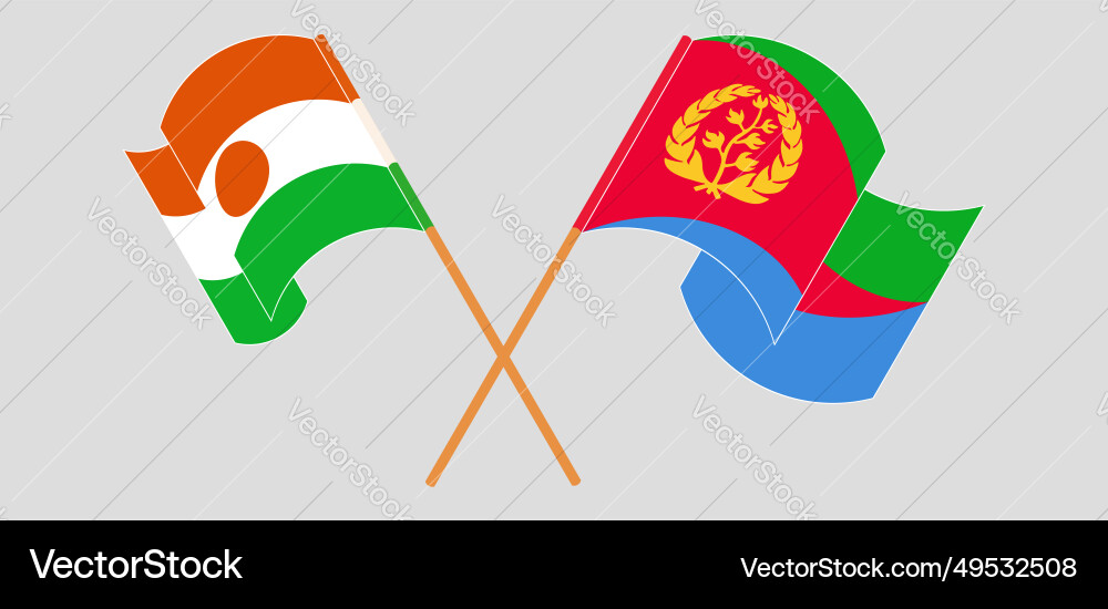 Crossed and waving flags of niger eritrea Crossed and waving flags of niger eritrea vector image