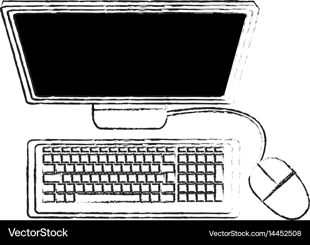 Desk computer with keyboard and mouse icon image vector image