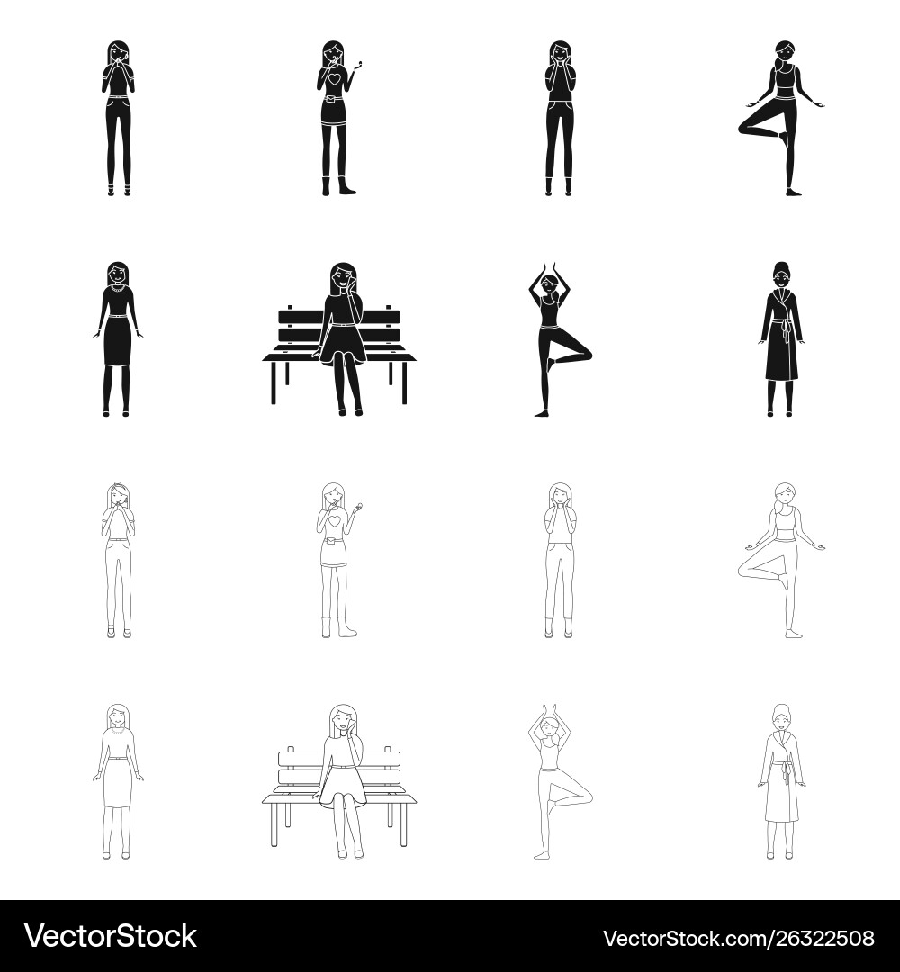 Isolated object posture and mood icon set Isolated object posture and mood icon set vector image