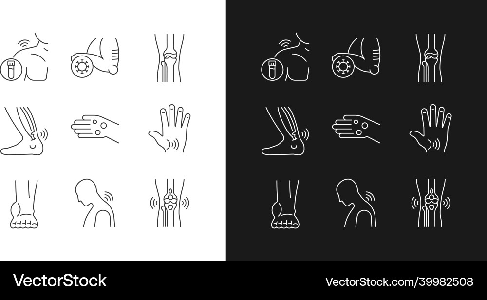 Joint problems linear icons set for dark Joint problems linear icons set for dark vector image