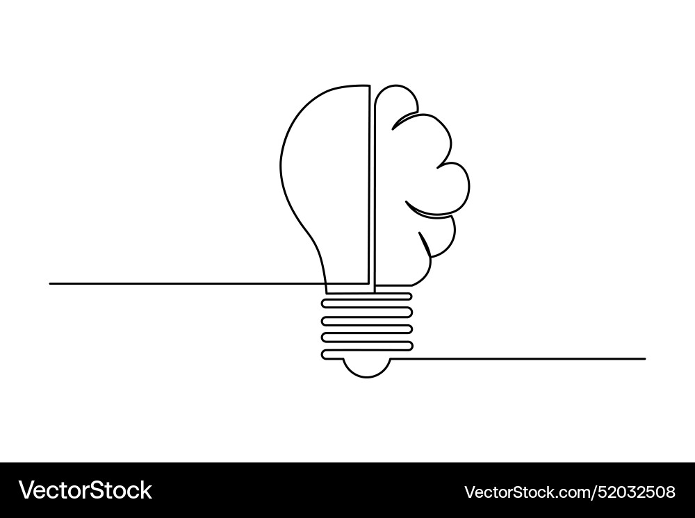 Light bulb continuous one line drawing vector image