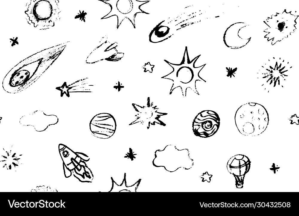 Outer space doodle pattern hand drawn Outer space doodle pattern hand drawn Vector Image