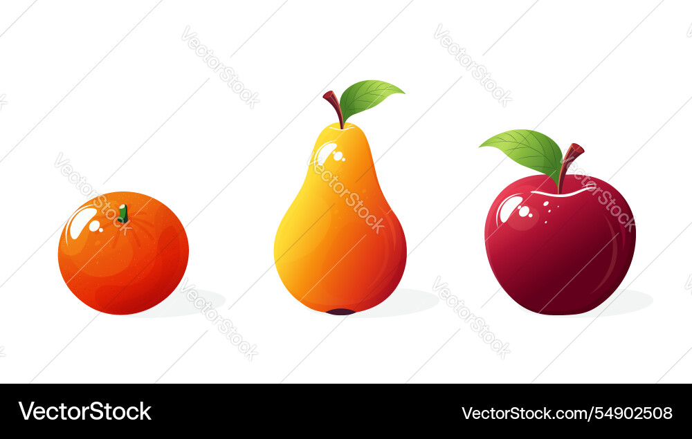 Pear apple and tangerine set isolated Vector Image