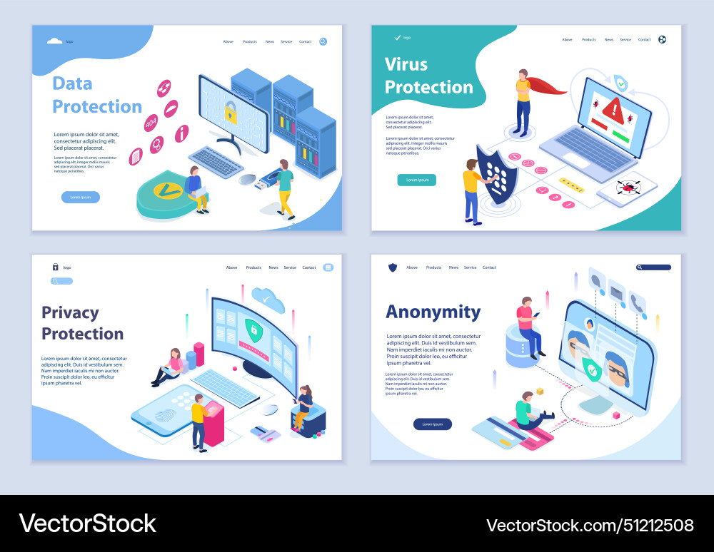 Set of network and data protection concepts 3d Set of network and data protection concepts 3d vector image