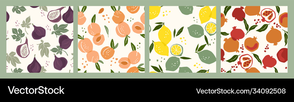 Set seamless patterns with fruits Set seamless patterns with fruits vector image