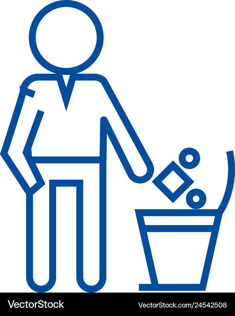 Throwing garbage in a bin line icon concept Throwing garbage in a bin line icon concept vector image