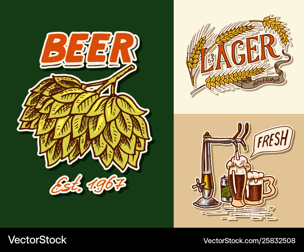 Vintage beer badge green hops rye and wheat keg Vintage beer badge green hops rye and wheat keg vector image