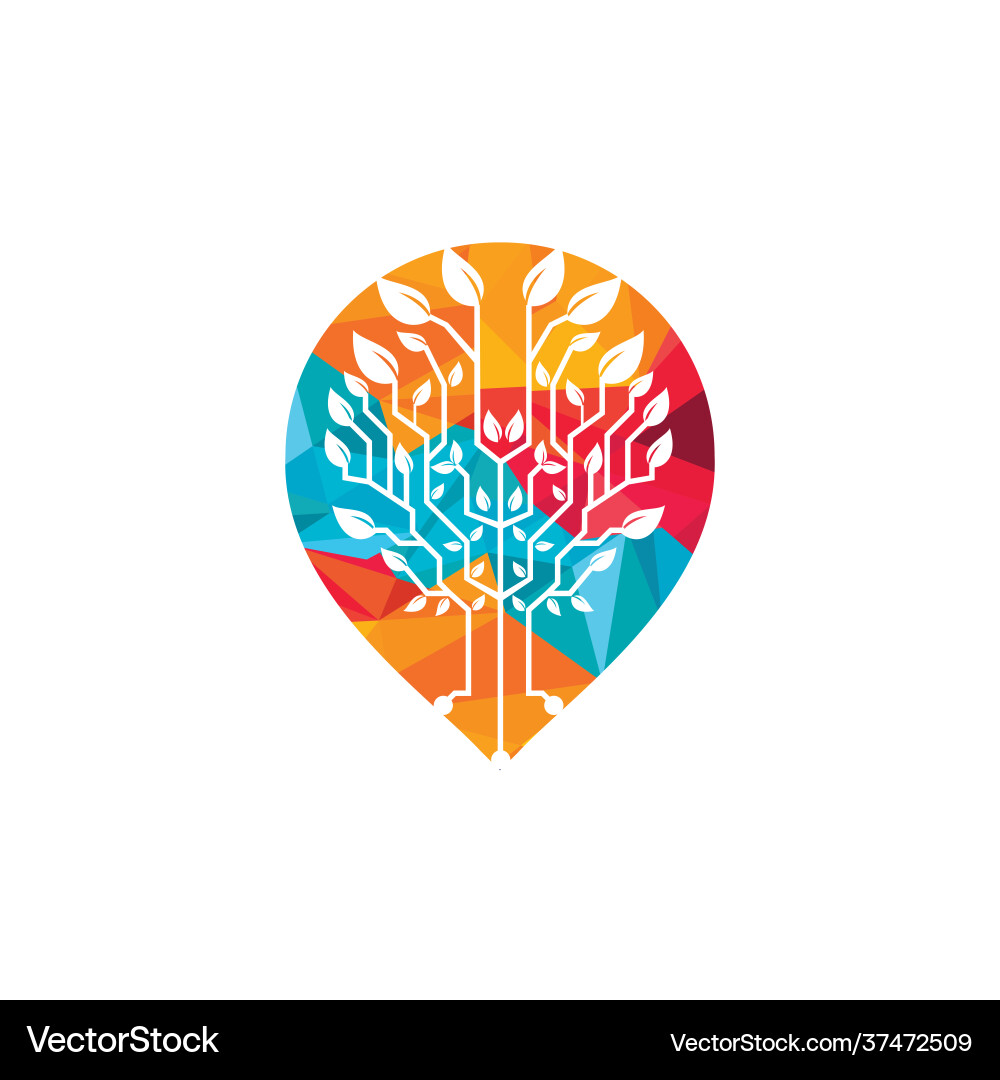 Connecting network tree with pin point icon logo Vector Image
