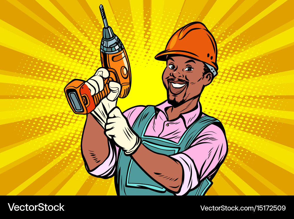 Construction Worker with Drill Royalty Free Vector Image