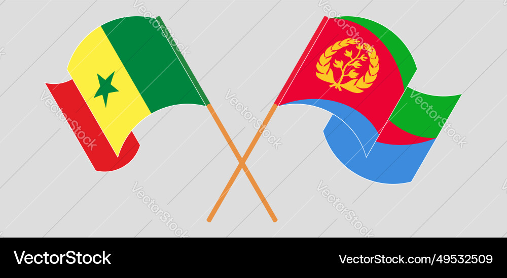 Crossed and waving flags of senegal eritrea Crossed and waving flags of senegal eritrea vector image