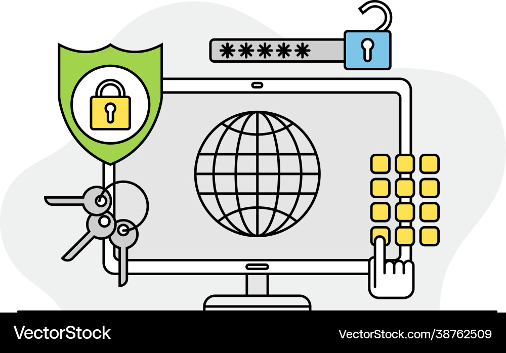 Desktop computer monitor with authentification Desktop computer monitor with authentification vector image