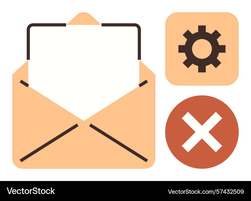 Email error concept with open envelope settings Email error concept with open envelope settings vector image