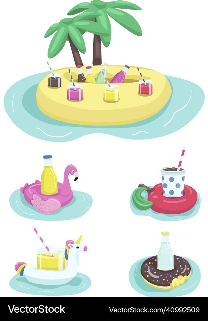 Inflatable drink holders flat color objects set Inflatable drink holders flat color objects set vector image