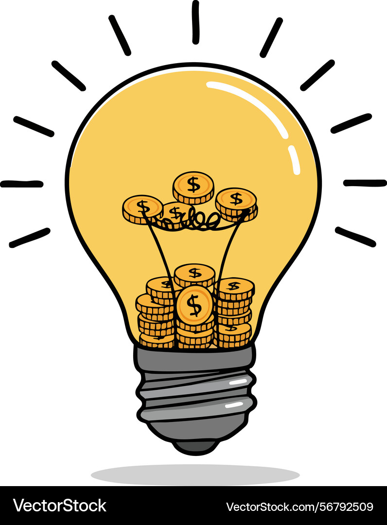 Light bulb with stacks of coins and dollar Vector Image