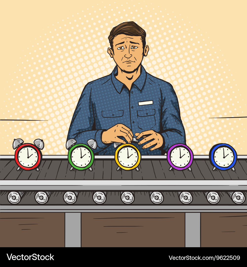Man working on assembly line pop art style Vector Image