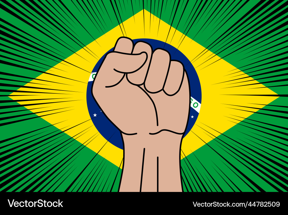 menschliches fist kloniertes Symbol auf der Flagge von brazil Menschliches fist kloniertes Symbol auf der Flagge von brazil vektorbild