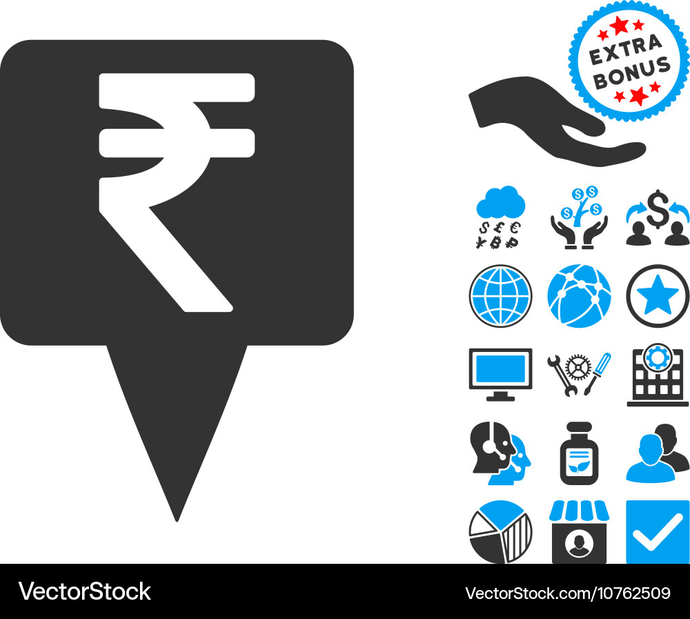 Rupee map pointer flat icon with bonus Vector Image