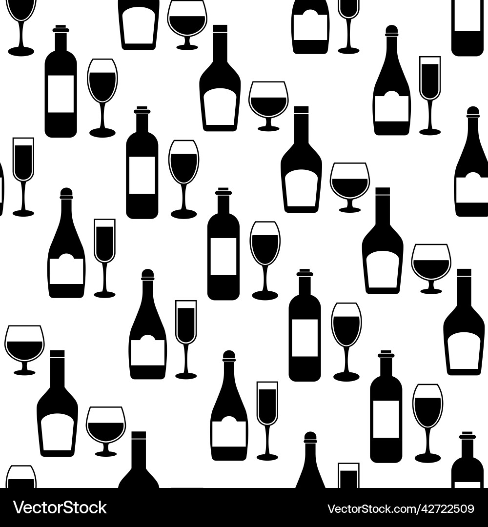 Seamless pattern with set wineglases and botlle Seamless pattern with set wineglases and botlle vector image